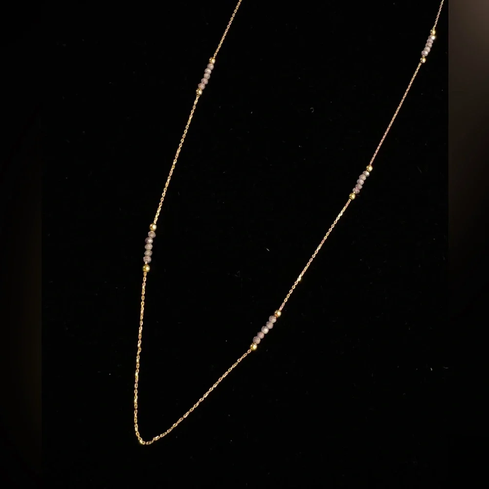 10k yellow gold amethyst bead station necklace - Picture 7 of 8